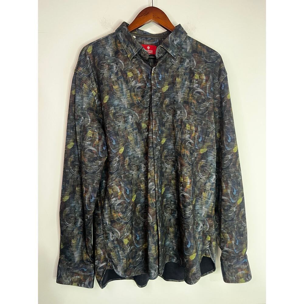 Luchiano Visconti Multicolor Dark Jacquard Shirt Size XXL MSRP $180